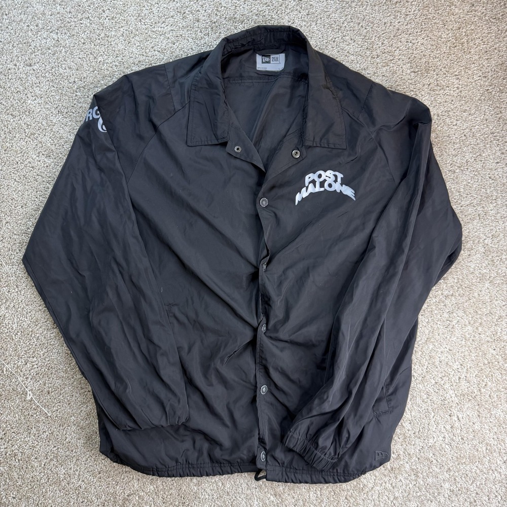 New Era Jacket Mens Large Black Post Malone Tour Snap Coach Windbreaker 2022